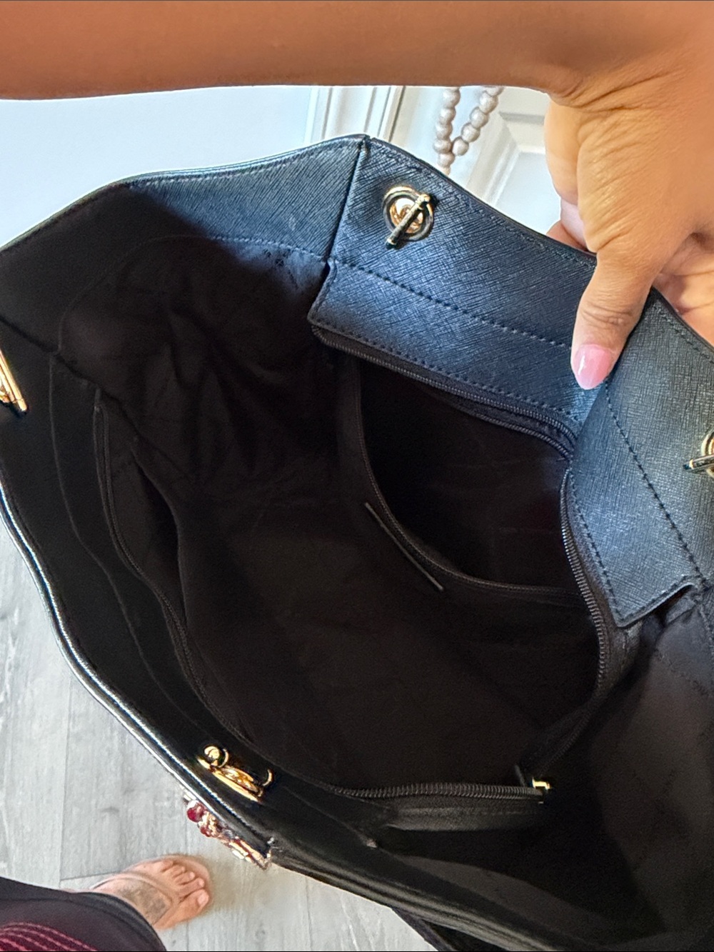 Michael Kors Black Saffiano Tote with Gold Chain Hardware - Picture 2 of 6